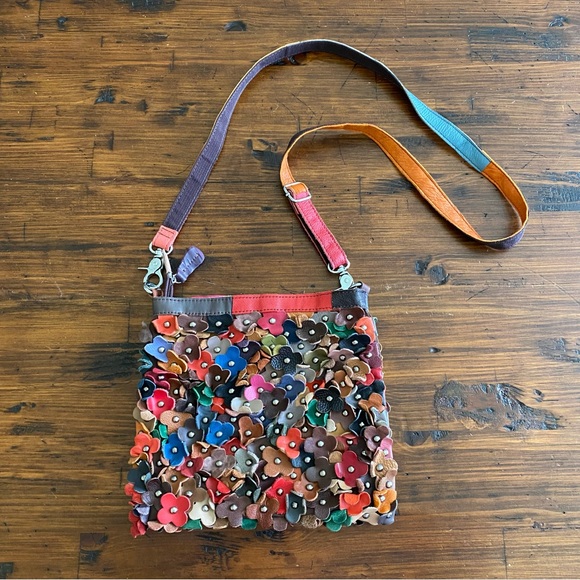 unbranded Handbags - Genuine Leather Purse 3D-Flower Shoulder Crossbody Bag Multicolor BOHO